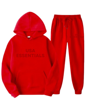 USA ESSENTIALS Vibrant Red Hoodie and Joggers Set