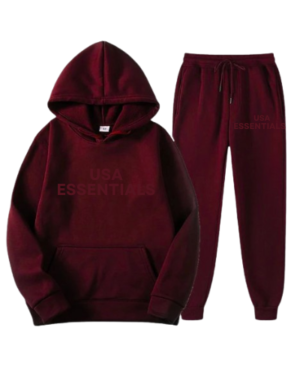USA ESSENTIALS Maroon Hoodie and Jogger Set
